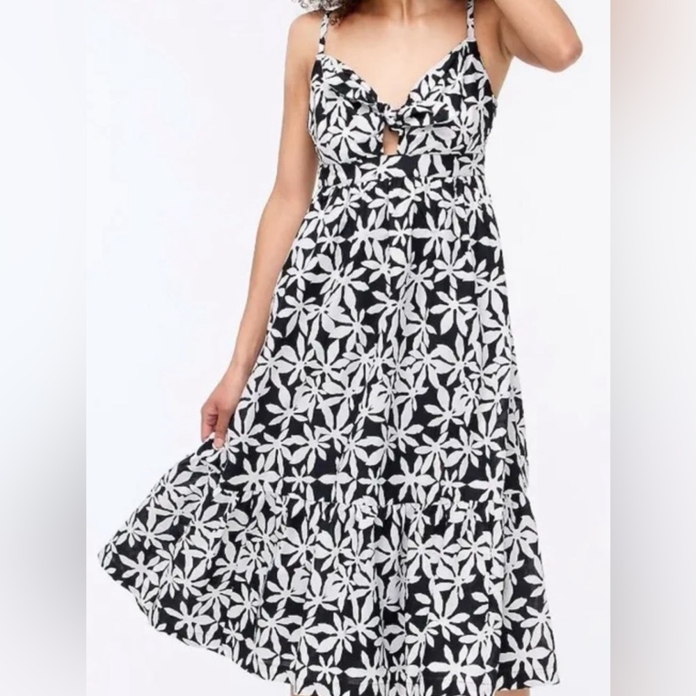 J. Crew floral bow tie cut out tiered midi dress